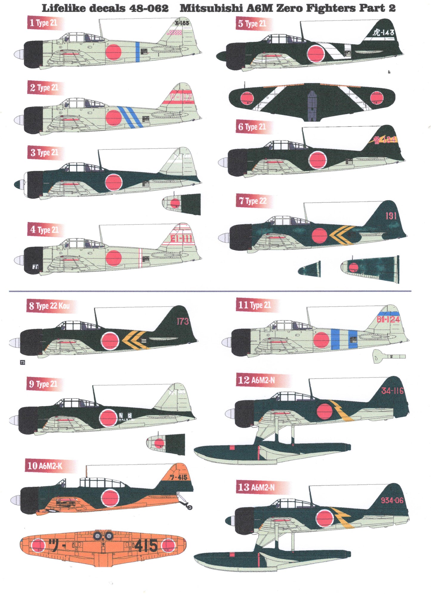 Lifelike LL48062 1:48 Mitsubishi A6M2/A6M3 Zero part 2 14 pages of instruction