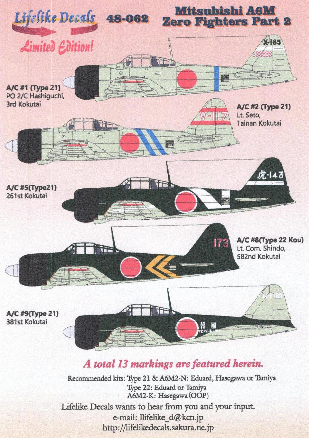 Lifelike LL48062 1:48 Mitsubishi A6M2/A6M3 Zero part 2 14 pages of instruction