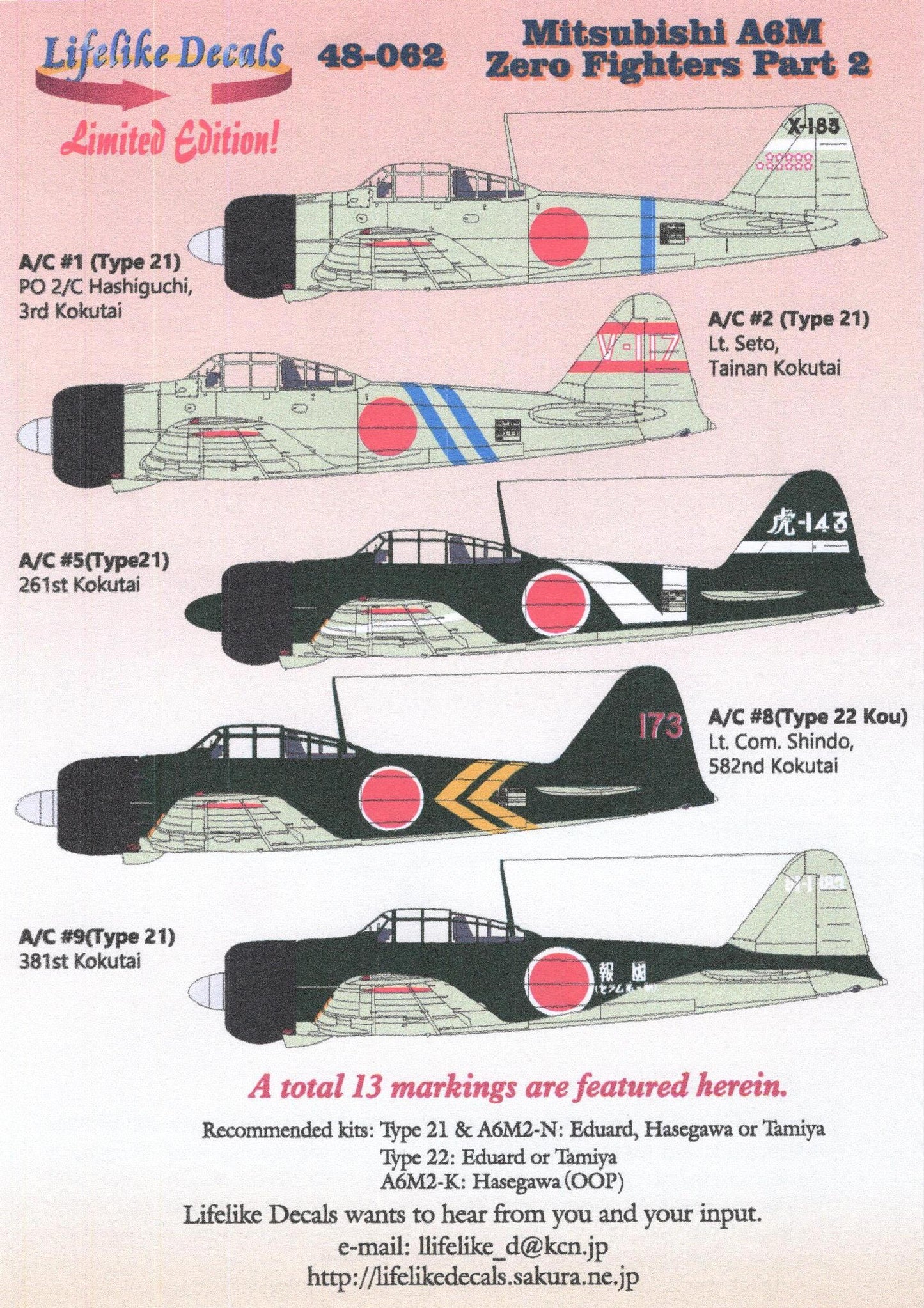 Lifelike LL48062 1:48 Mitsubishi A6M2/A6M3 Zero part 2 14 pages of instruction