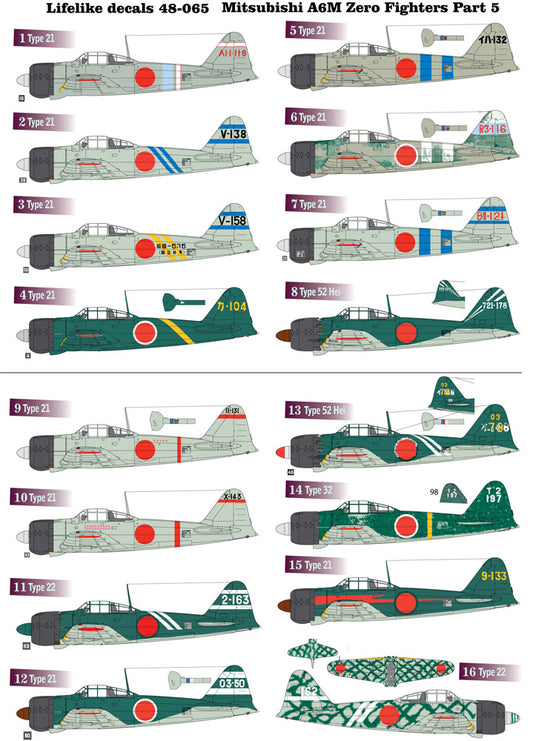 Lifelike LL48065 1:48 Mitsubishi A6M Zero fighter part 5 includes type 11 x A6M2