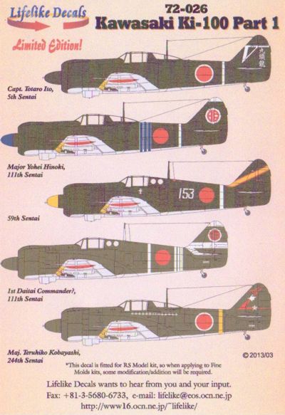 Lifelike LL72026 1:72 Kawasaki ki-100-I/Ki-100-II Hien Part 1.