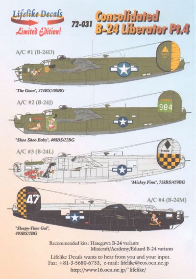 Lifelike LL72031 B-24 Liberator The Goon/Shoo Shoo Baby 1:72