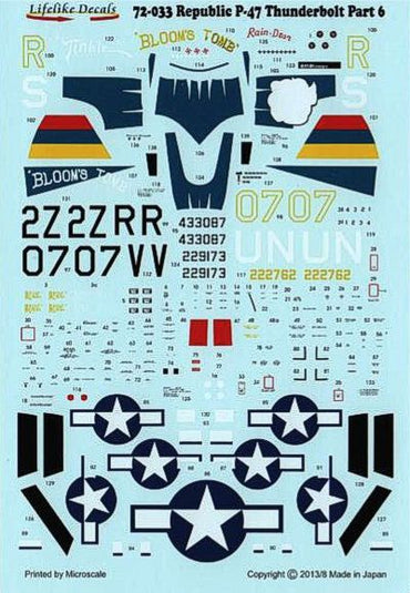 Lifelike LL72033 P-47D Thunderbolt Bloom's Tomb Decals 1:72