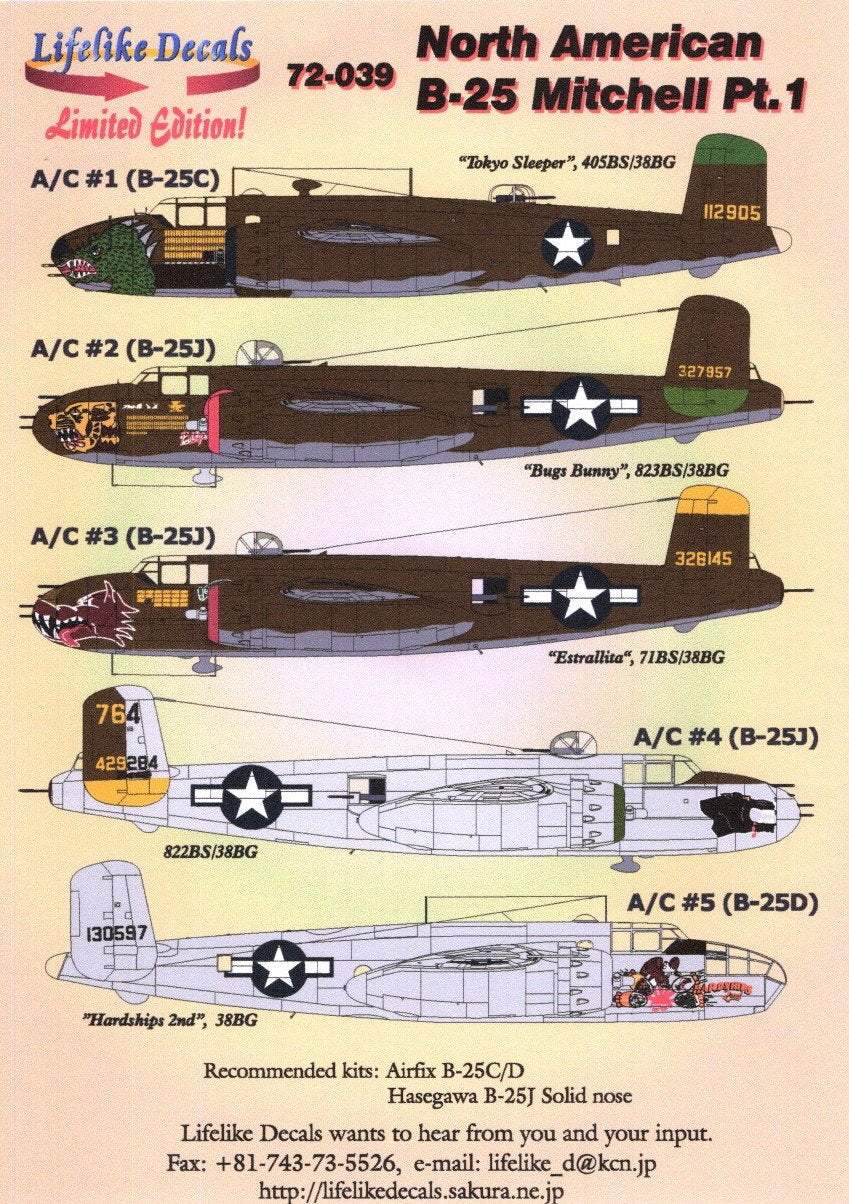 Lifelike LL72039 B-25C/D Mitchell Pt 1 Tokyo Sleeper 1:72