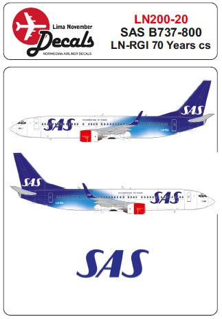 Lima November LN200-20 1:200 SAS 737-800 LN-RGI SAS 70 years colour scheme