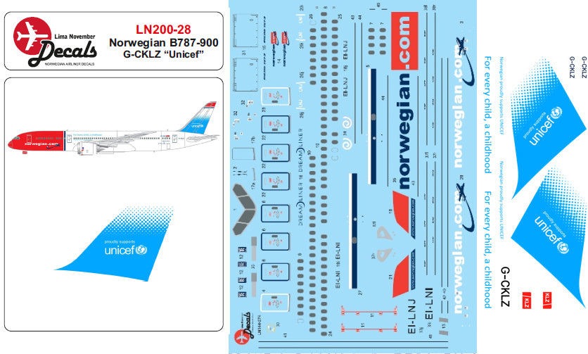 Lima November LN200-28 1:200 Norwegian Boeing 787-900 with Unicef on tail