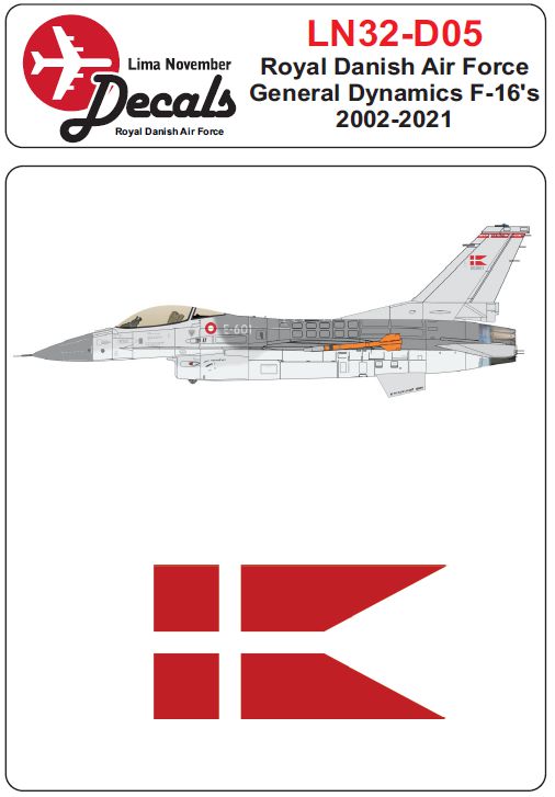 Lima November LN32-D05 Danish F-16 2002-2021 Scheme Decals 1:32