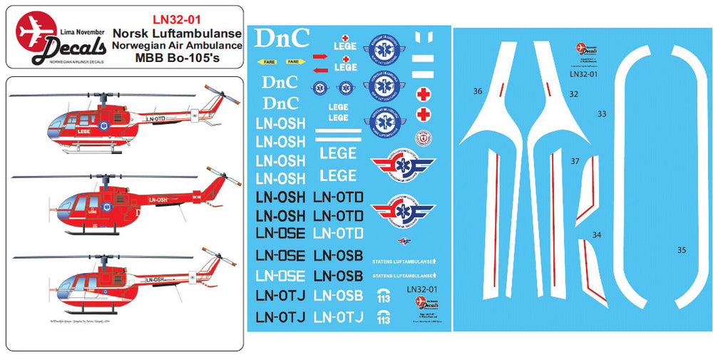 Lima November LN32-001 1:32 NORSK LUFTAMBULANSE MBB Bo-105