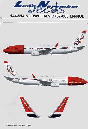 Lima November LN44514 Boeing 737-800 Norwegian 6000th Tail 1:144