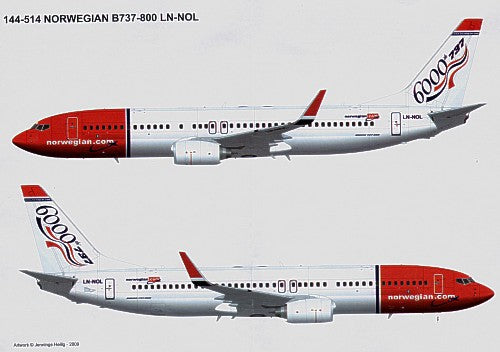 Lima November LN44514 Boeing 737-800 Norwegian 6000th Tail 1:144