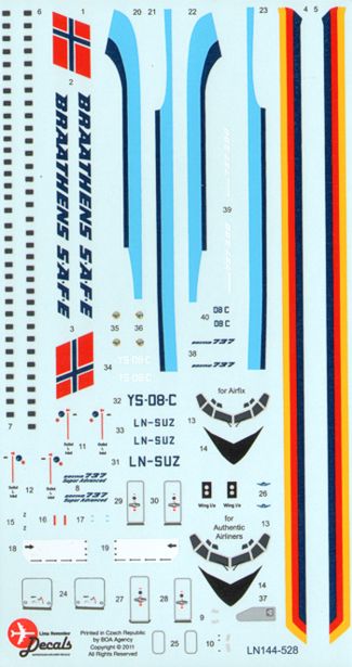 Lima November LN44528 Braathens 737-200 VASP/TACA Cheatline 1:144