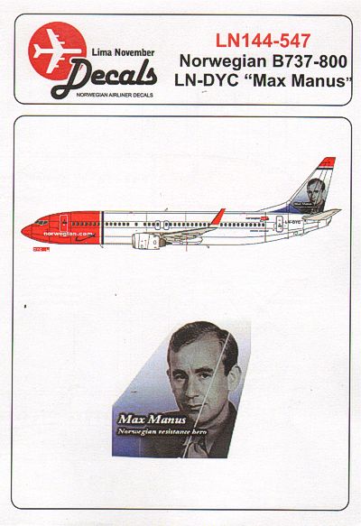 Lima November LN44547 1:144 NORWEGIAN Boeing 737-800 LN-DYC 'MAX MANUS'