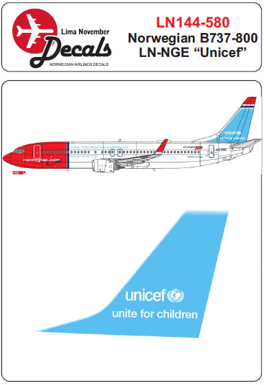 Lima November LN44580 1:144 Norwegian Boeing 737-800 LN-NGE Unicef