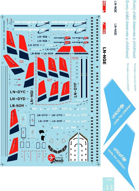 Lima November LN44580 1:144 Norwegian Boeing 737-800 LN-NGE Unicef