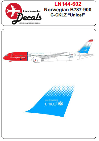 Lima November LN44602 1:144 Norwegian Boeing 787-900 G-CKLZ with Unicef on tail