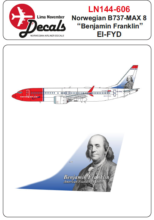 Lima November LN44606 1:144 Norwegian 737 Max 8 EI-FYD "Benjamin Franklin"