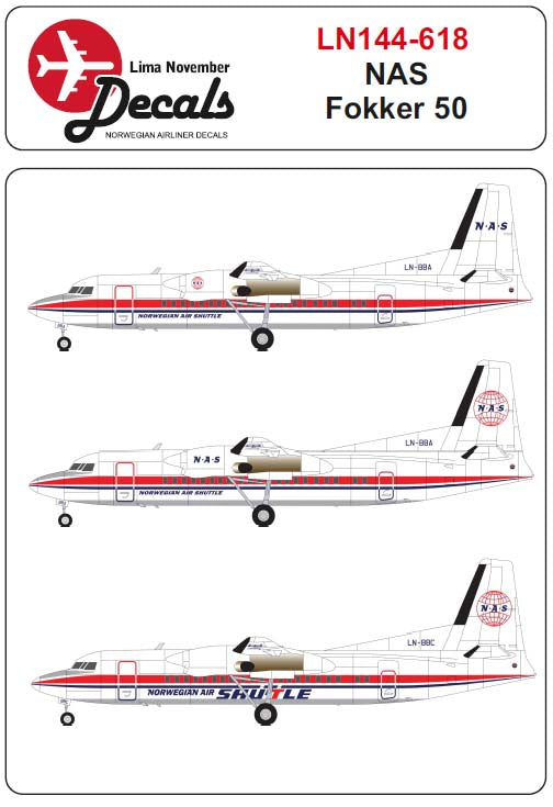 Lima November LN44618 1:144 Fokker 50 Norwegian Air Shuttle colour scheme