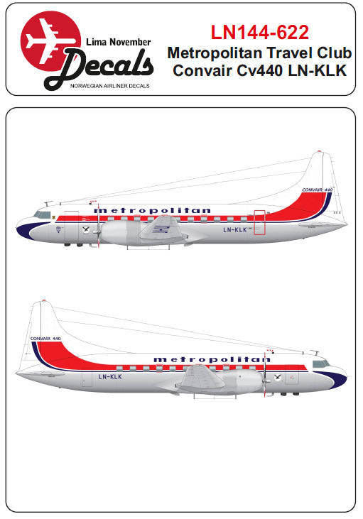 Lima November LN44622 1:144 Metropolitan Travel Club Convair CV-440 LN-KLK