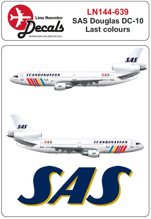 Lima November LN44639 1:144 SAS Douglas DC-10 last colours rainbow colour scheme