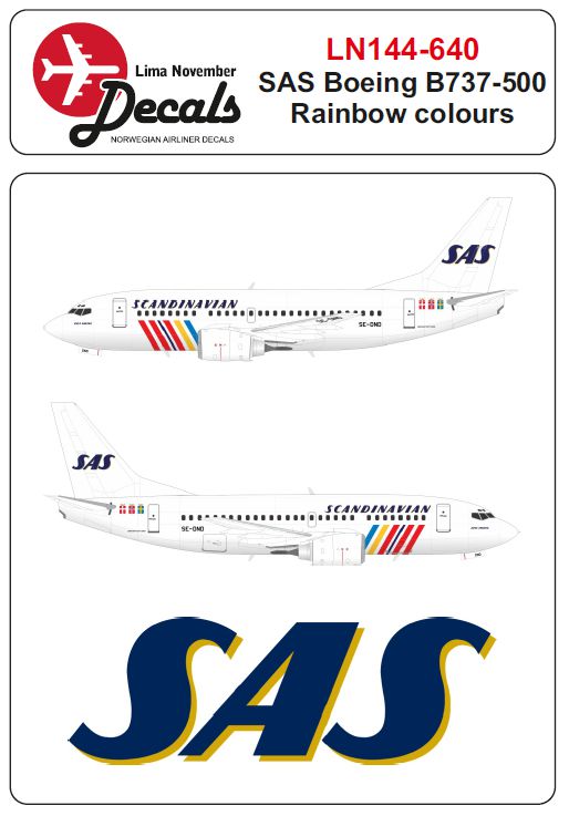 Lima November LN44640 1:144 SAS Boeing 737-500 rainbow colour scheme