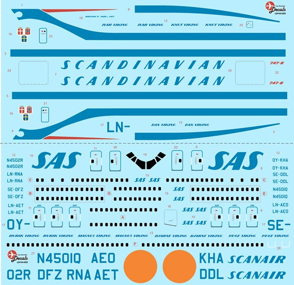 Lima November LN44665 1:144 SAS Boeing 747 in the first colour scheme .