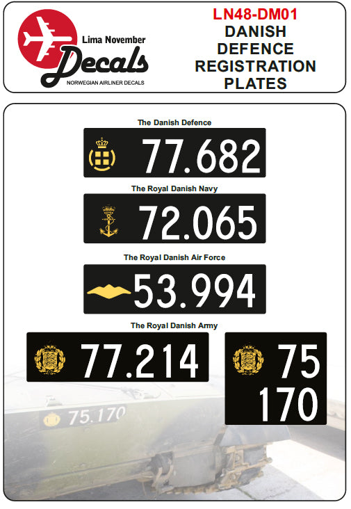 Lima November LN48-DM01 1:48 Danish Defence Registration Plates