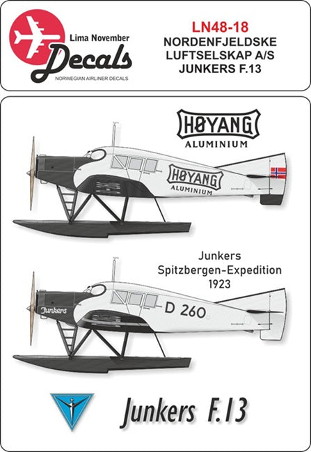 Lima November LN48018 Nordenfjeldske Junkers F.13 Decals 1:48