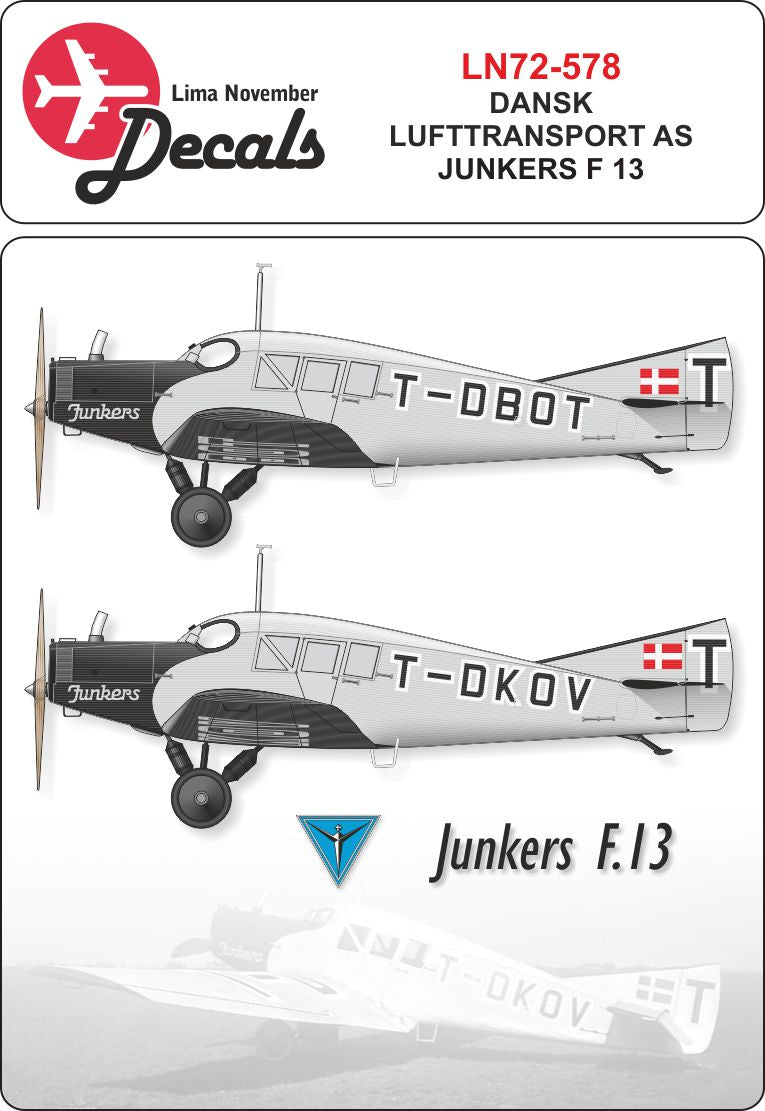 Lima November LN72-578 Dansk Lufttransport Junkers F.13 1:72