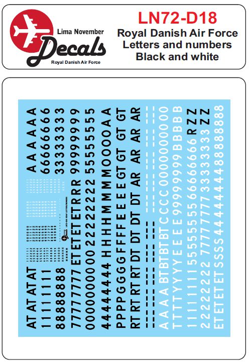 Lima November LN72-D18 1:72 RDAF/Royal Danish Air Force letters and numbers
