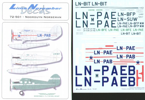 Lima November LN72-501 1:72 Noorduyn Norseman Wilderoes Flyvesalskap