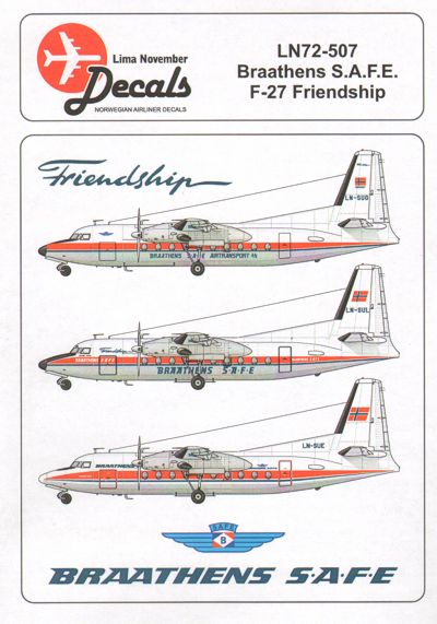 Lima November LN72-507 1:72 Fokker F-27's operated by Braathens SAFE