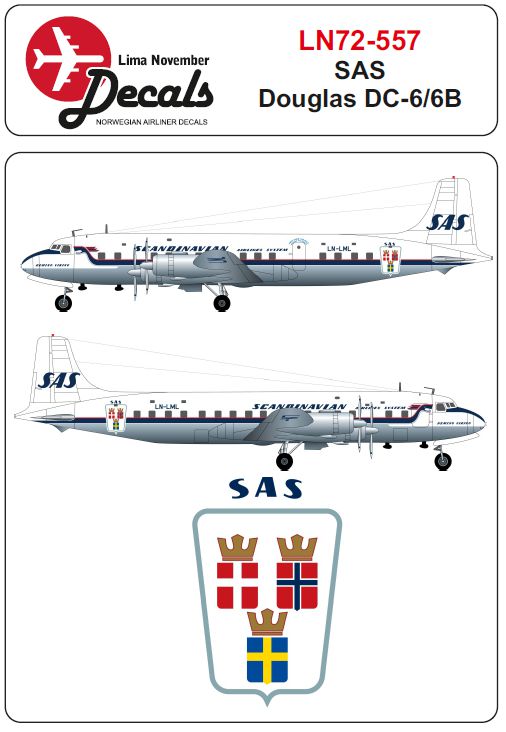 Lima November LN72-557 1:72 SAS Douglas DC-6B including masks