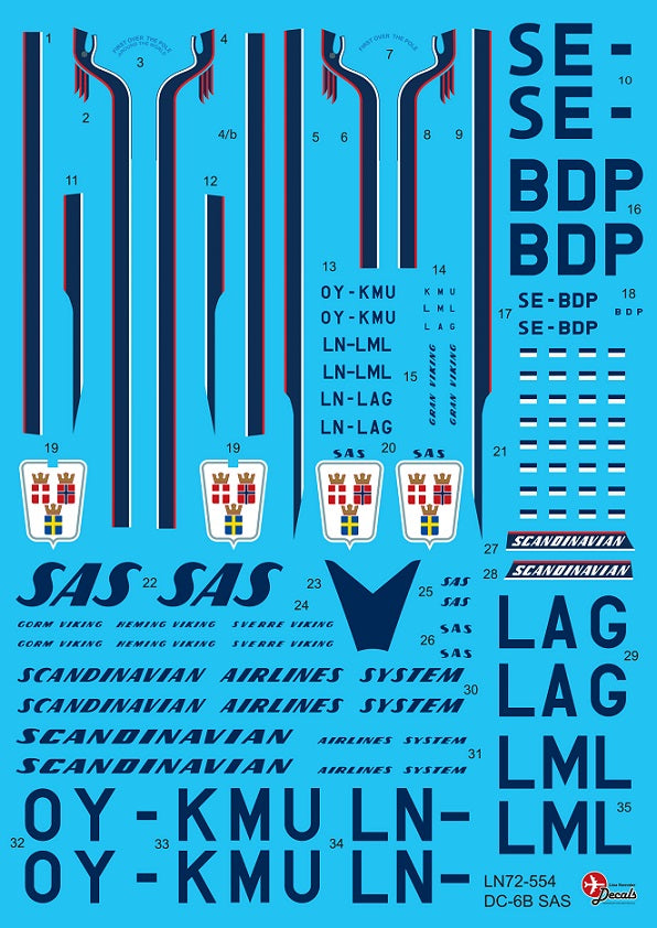 Lima November LN72-557 1:72 SAS Douglas DC-6B including masks