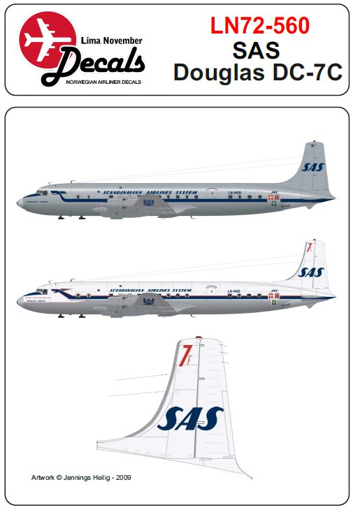 Lima November LN72-560 1:72 SAS Douglas DC-7C including masks