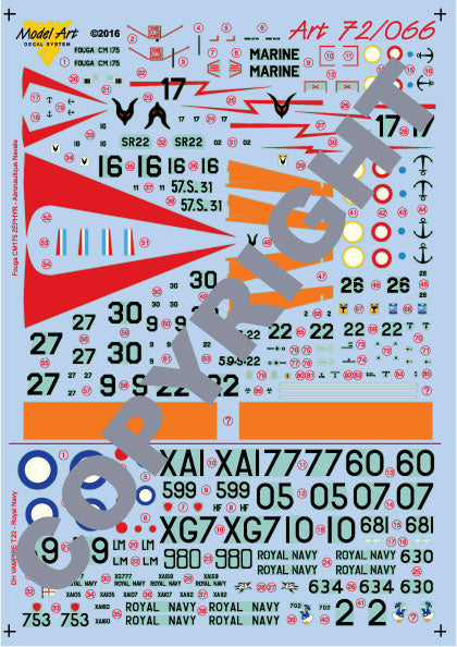 Model Art MA7266 Fouga Zephyr & Sea Vampire T.22 Decals 1:72