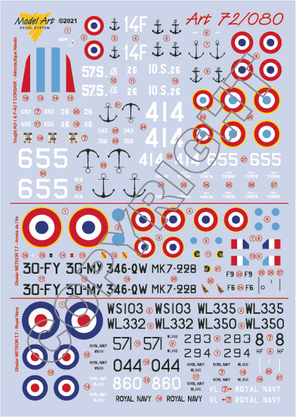 Model Art MA7280 Gloster Meteor T.7 Navy/Air Force Decals 1:72
