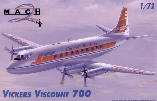 Mach 2 MACH7246 1:72 Vickers Viscount 700 with decals for Capitol Airlines