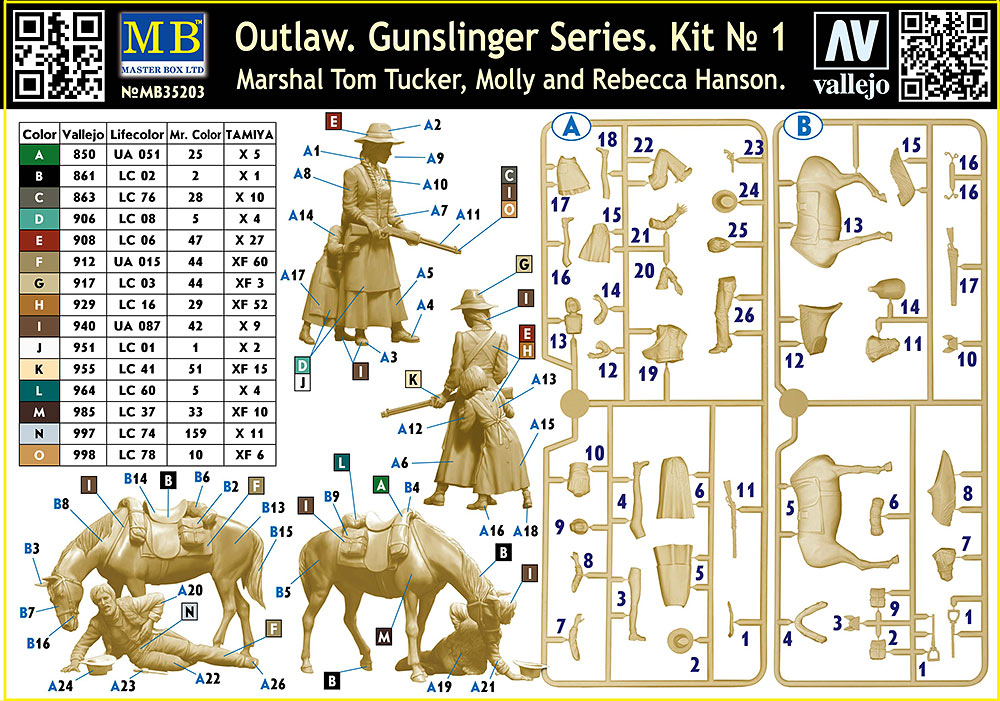Master Box MAS35203 1:35 Outlaw Gunslinger 1 Marshal Tom,Tucker & Molly