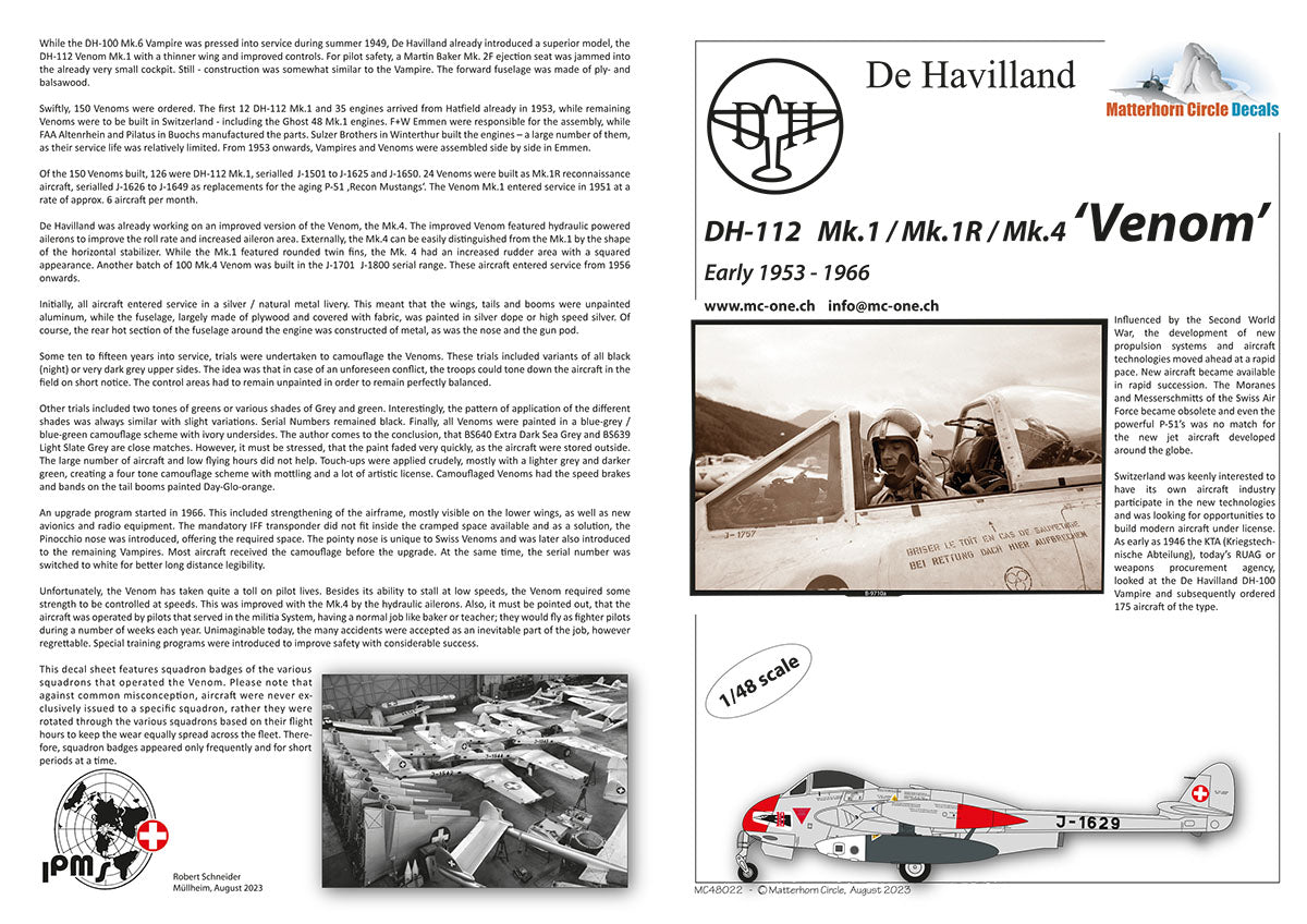 Matterhorn Circle MC48022 1:48 de Havilland DH-112 Venom Mk.1/Mk.1R/Mk.4 Early