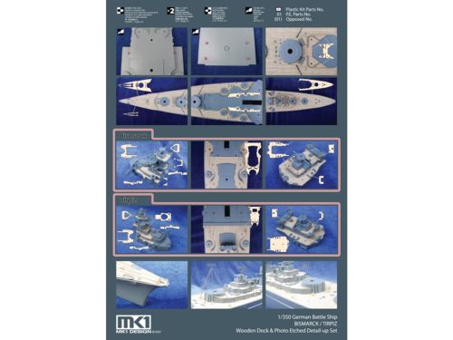Mk.1 Design MD-35017 1:350 Tirpitz German Battleship WOODEN DECK