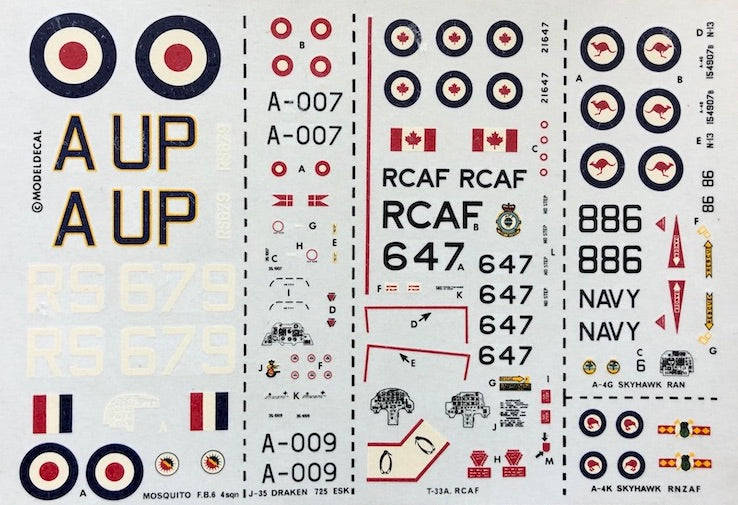 Modeldecal MD017 RCAF T-33 / Draken / Skyhawk / Mosquito 1:72