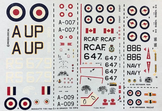 Modeldecal MD017 RCAF T-33 / Draken / Skyhawk / Mosquito 1:72