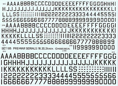 Modeldecal MD105 RAF Pre-War Black Serial Letters 18/20/24in 1:72