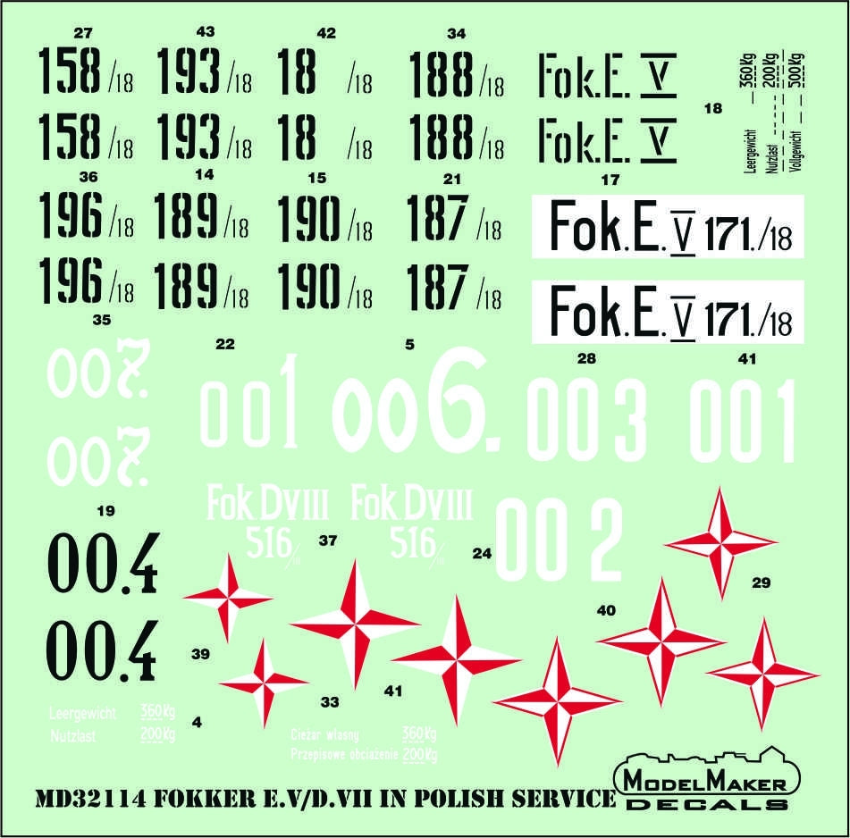 Model Maker Decals MD32114 1:32 Fokker E.V/D.VII in Polish service