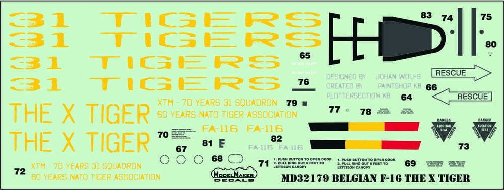 Model Maker MD32179 Belgian F-16 The X Tiger Decal & Mask Set 1:32