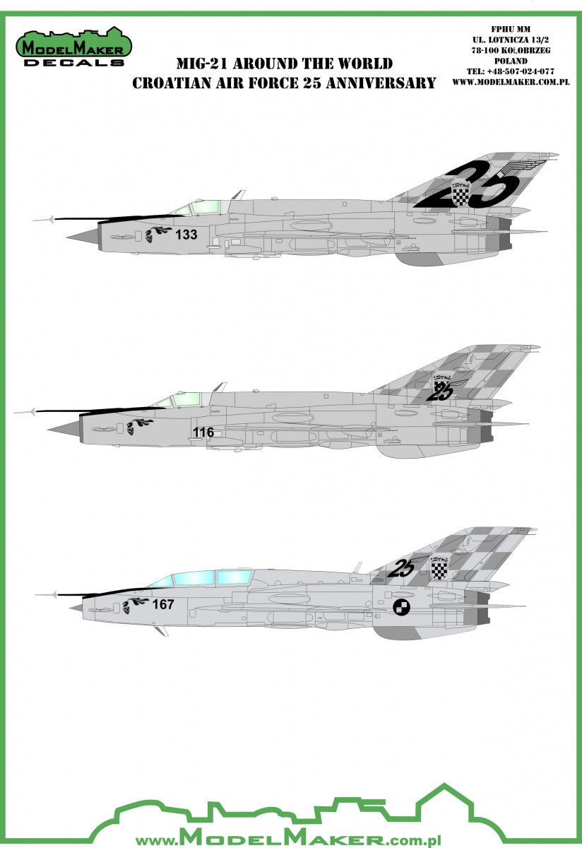 Model Maker MD48098 MiG-21bis Croatian AF 25th Anniv 1:48