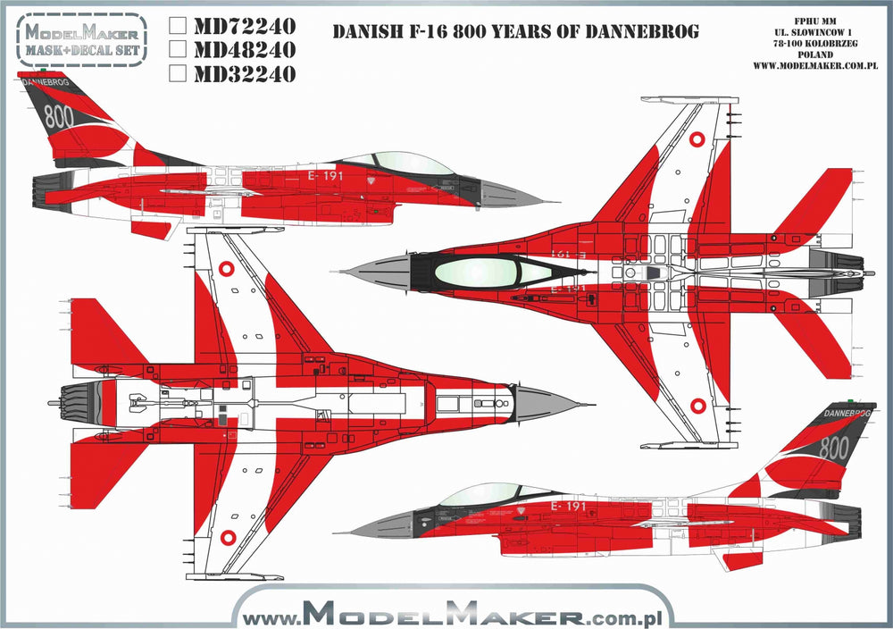 Model Maker MD48240 Danish F-16AM 800 Years of Dannebrog 1:48