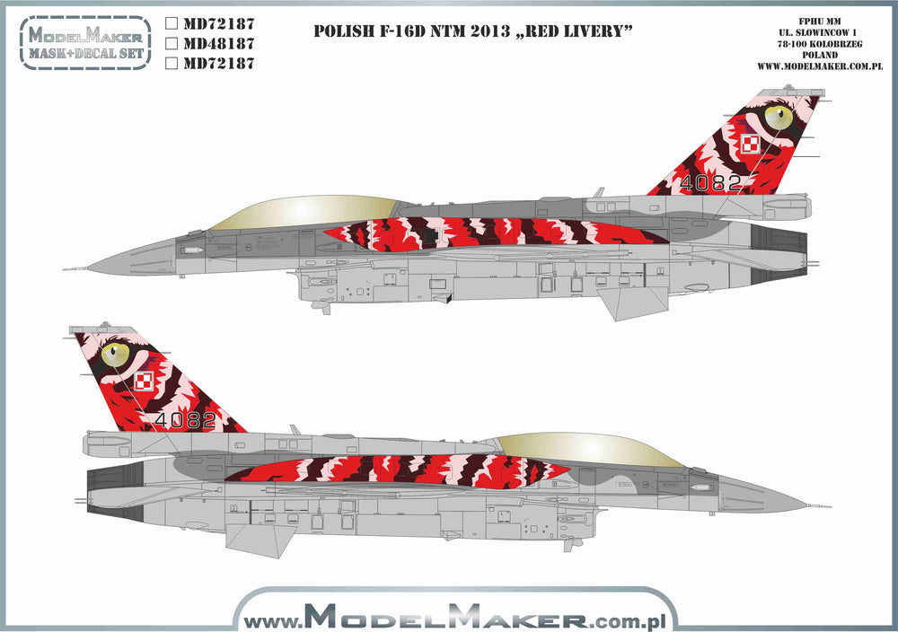 Model Maker Decals MD72187 1:72 Polish F-16D NTM 2013 "Red livery"