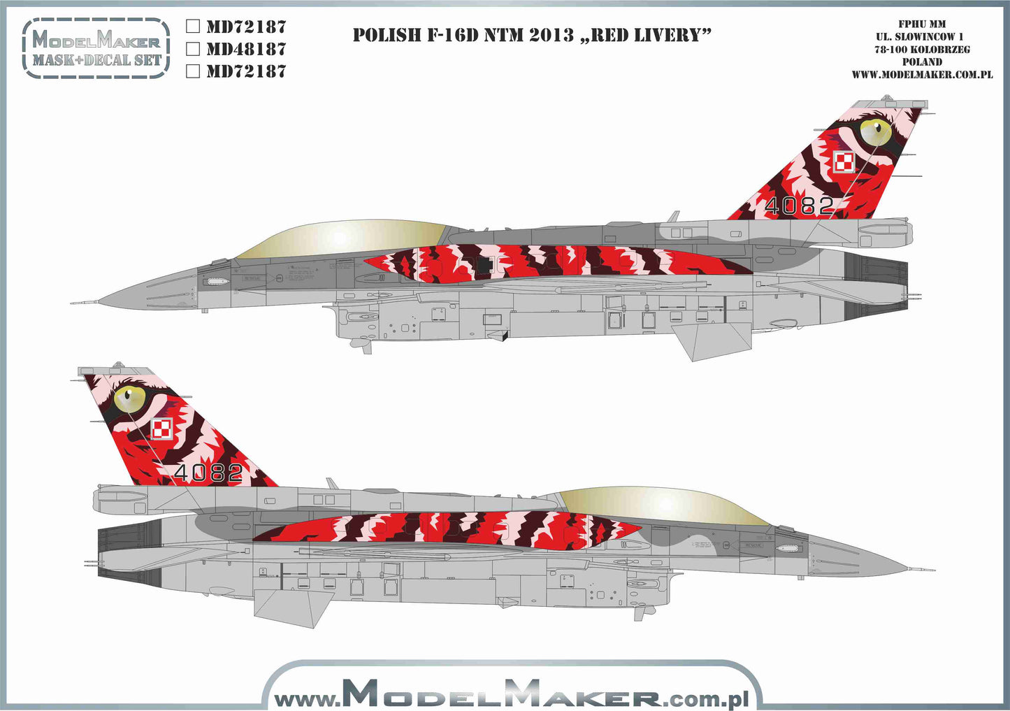 Model Maker Decals MD72187 1:72 Polish F-16D NTM 2013 "Red livery"