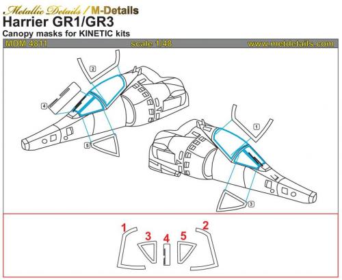 Metallic Details MDMDM4811 1:48 BAe Harrier GR.1/GR.3 canopy frame paint masks